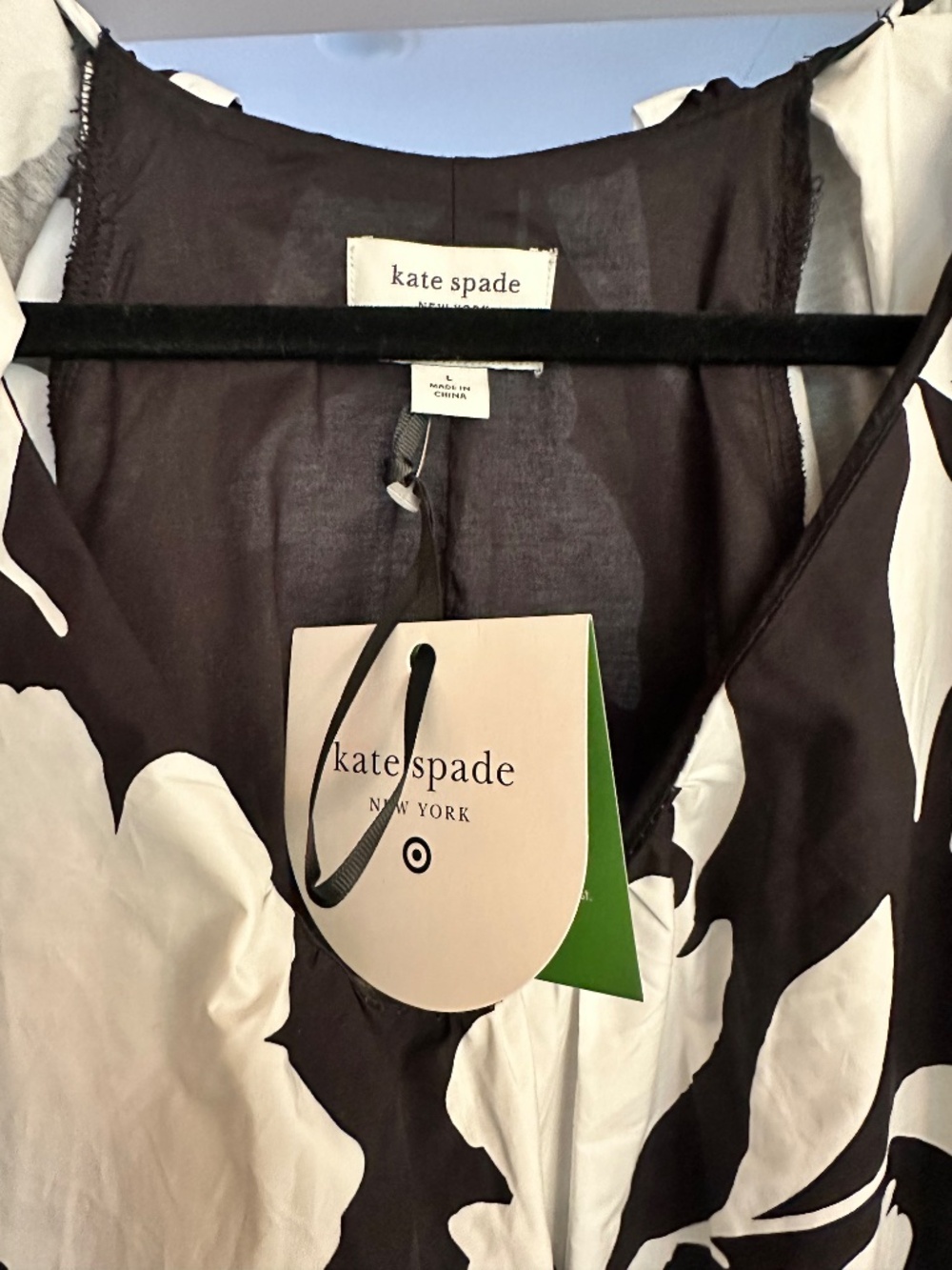 Kate Spade black and white Rose Poplin Long Sleeve Mini Dress - NWT Size L - Picture 2 of 3
